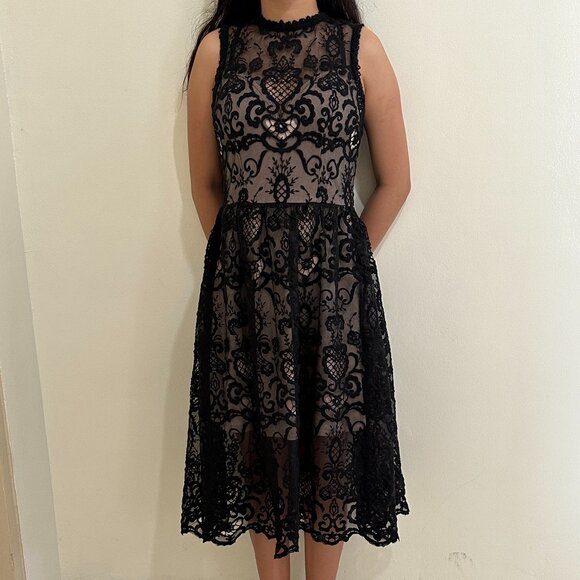 Women's Black Midi Lace Dress, Sleeveless, Small size - Picture 6 of 14